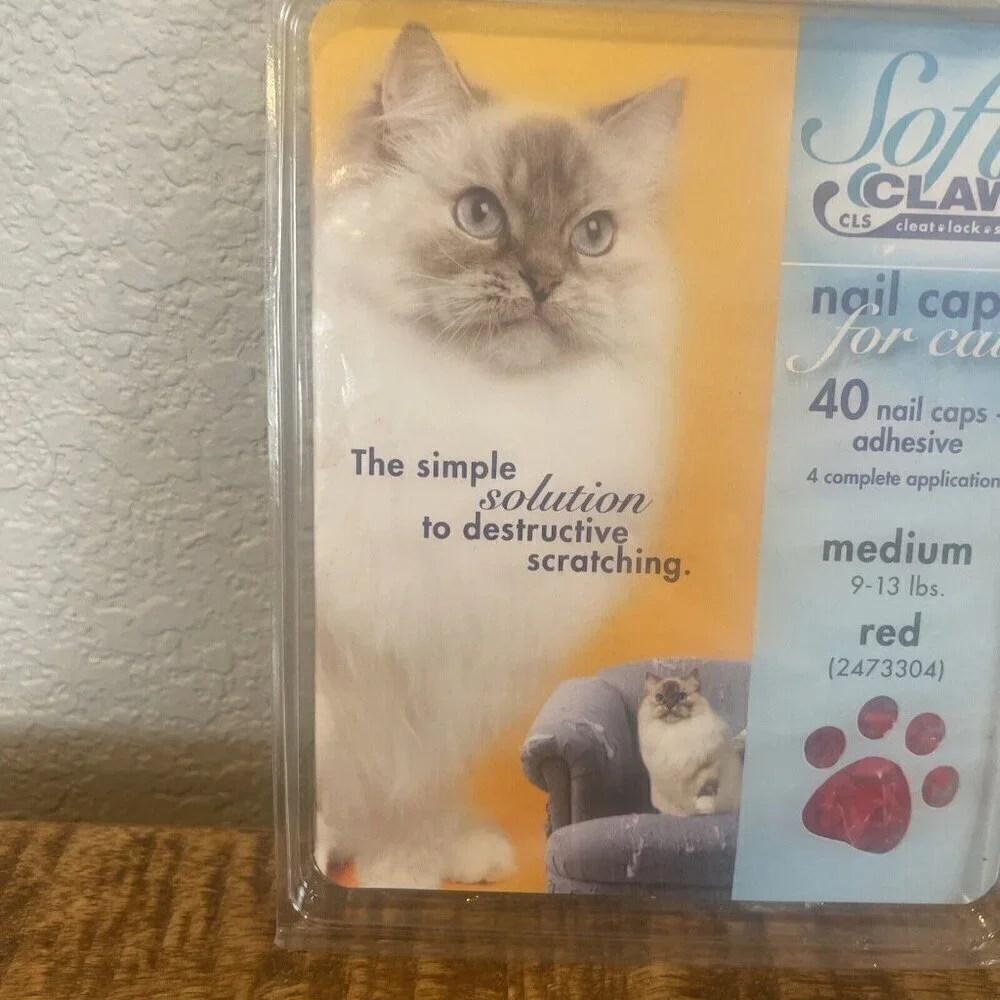 New soft Claws Nail Caps for Cats Medium Red 40 Nail Caps & Adhesive Scratching